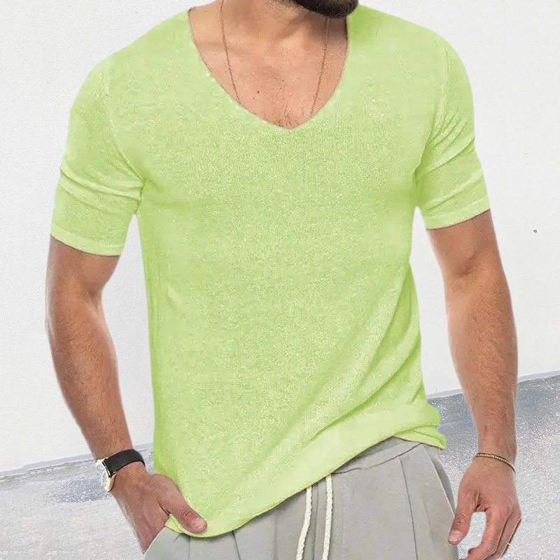 European And American V-neck Short Sleeve Slim-fit Knitted Top