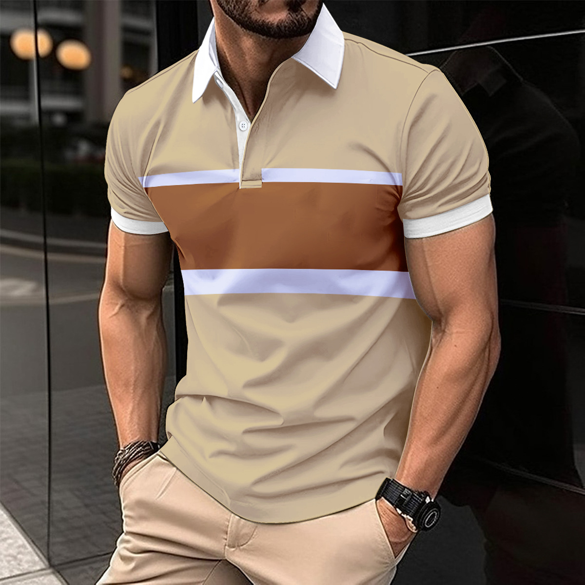 Striped Printed Men’s Casual Polo Shirt