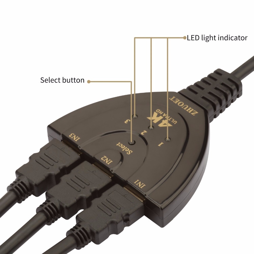 3 Port 4K HDMI 2.0 Cable Auto Splitter Switcher 3×1 Adapter HUB 3D 3 To 4K 2K 3D Mini 3 Port HDMI-compatible